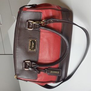 Tignanello Red and Brown Pebble Leather Social Status Convertible Satchel